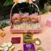 Leatherite basket with decoration